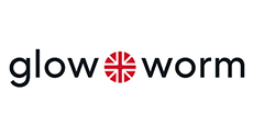 logo of glow worm featuring a red symbol and text highlighting modern design and branding with two primary colors